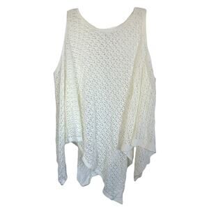 Women's Handmade Knit Tank Sweater Top Sleeveless Hi-Low One Size Cream